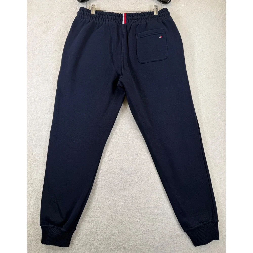 Tommy Hilfiger Mens Navy Blue Logo Jogger Sweatpants Size Large Fleece Lined